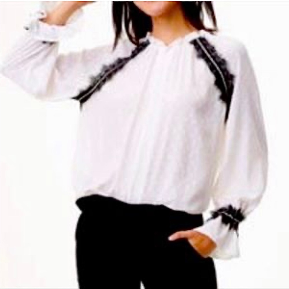 Loft Peasant Blouse Sheer Black Lace Bell Sleeve - Size M